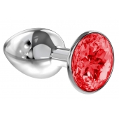 Малая серебристая анальная пробка Diamond Red Sparkle Small с красным кристаллом - 7 см. - Lola Games - купить с доставкой в Новошахтинске