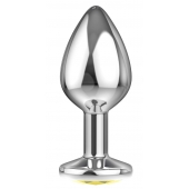 Большая серебристая анальная пробка Diamond Yellow Sparkle Large с жёлтым кристаллом - 8 см. - Lola Games - купить с доставкой в Новошахтинске