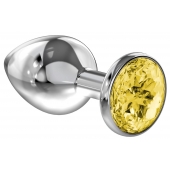 Большая серебристая анальная пробка Diamond Yellow Sparkle Large с жёлтым кристаллом - 8 см. - Lola Games - купить с доставкой в Новошахтинске