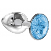 Малая серебристая анальная пробка Diamond Light blue Sparkle Small с голубым кристаллом - 7 см. - Lola Games - купить с доставкой в Новошахтинске