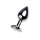 Серебристая анальная пробка с прозрачным кристаллом-сердцем - 8 см. - ToyFa - купить с доставкой в Новошахтинске