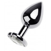 Серебристая анальная пробка с прозрачным кристаллом-сердцем - 8 см. - ToyFa - купить с доставкой в Новошахтинске