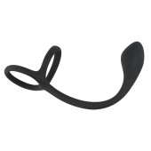 Эрекционное кольцо с утяжкой на мошонку и анальным плаг Black Velvets - Orion - в Новошахтинске купить с доставкой