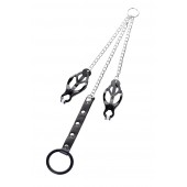 Черно-серебристые зажимы для сосков с кольцом для пениса TOYFA Metal - ToyFa - купить с доставкой в Новошахтинске