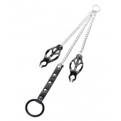 Черно-серебристые зажимы для сосков с кольцом для пениса TOYFA Metal - ToyFa - купить с доставкой в Новошахтинске