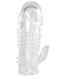 Прозрачная гелевая насадка с шипами и клиторальным отростком - 13 см. - Toyfa Basic - в Новошахтинске купить с доставкой