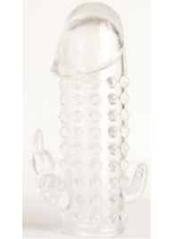 Гелевая прозрачная насадка с 2 отростками - 13 см. - Toyfa Basic - в Новошахтинске купить с доставкой