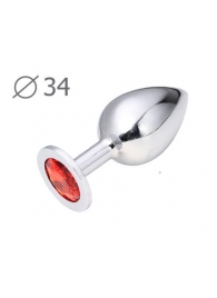 Коническая серебристая анальная втулка с красным кристаллом - 8,2 см. - Anal Jewelry Plug - купить с доставкой в Новошахтинске