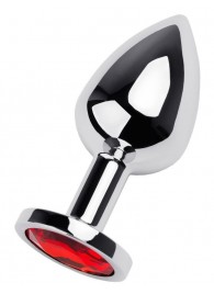 Серебристая коническая анальная пробка с красным кристаллом - 8 см. - ToyFa - купить с доставкой в Новошахтинске