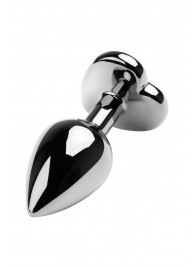 Серебристая коническая анальная пробка с красным кристаллом-сердечком - 7 см. - ToyFa - купить с доставкой в Новошахтинске