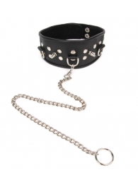 Черный ошейник с шипами и металлическим поводком-цепочкой - Notabu - купить с доставкой в Новошахтинске