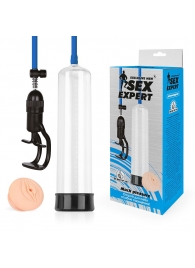 Прозрачная вакуумная помпа Sex Expert с насадкой-вагиной - Sex Expert - в Новошахтинске купить с доставкой