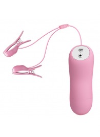 Нежно-розовые зажимы на соски с вибрацией и электростимуляцией - Baile - купить с доставкой в Новошахтинске