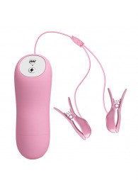Нежно-розовые зажимы на соски с вибрацией и электростимуляцией - Baile - купить с доставкой в Новошахтинске