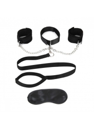 Чёрный ошейник с наручниками и поводком Collar Cuffs   Leash Set - Lux Fetish - купить с доставкой в Новошахтинске