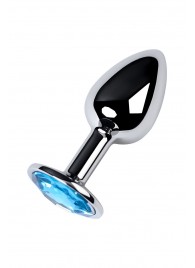 Серебристая конусовидная анальная пробка с голубым кристаллом - 7 см. - ToyFa - купить с доставкой в Новошахтинске