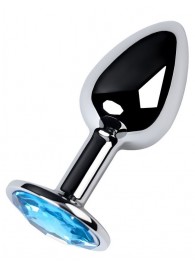 Серебристая конусовидная анальная пробка с голубым кристаллом - 7 см. - ToyFa - купить с доставкой в Новошахтинске