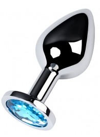 Серебристая конусовидная анальная пробка с голубым кристаллом - 8 см. - ToyFa - купить с доставкой в Новошахтинске