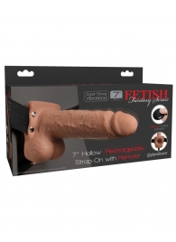 Кофейный перезаряжаемый вибрострапон 7  Hollow Rechargeable Strap-on with Balls - 20,3 см. - Pipedream - купить с доставкой в Новошахтинске