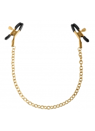 Чёрные с золотом зажимы на соски Gold Chain Nipple Clamps - Pipedream - купить с доставкой в Новошахтинске