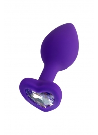Фиолетовая анальная втулка Diamond Heart с прозрачным кристаллом - 7 см. - ToyFa - купить с доставкой в Новошахтинске