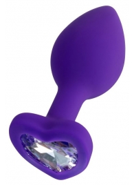Фиолетовая анальная втулка Diamond Heart с прозрачным кристаллом - 7 см. - ToyFa - купить с доставкой в Новошахтинске