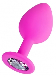 Розовая анальная втулка Brilliant с прозрачным кристаллом - 8 см. - ToyFa - купить с доставкой в Новошахтинске