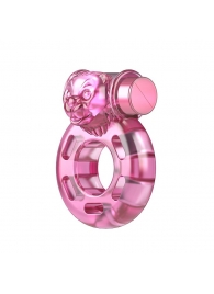 Розовое эрекционное кольцо с вибрацией Pink Bear - Baile - в Новошахтинске купить с доставкой