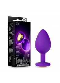 Фиолетовая анальная пробка Bling Plug Medium с золотистым стразом - 8,3 см. - Blush Novelties - купить с доставкой в Новошахтинске