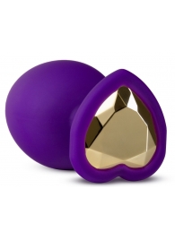 Фиолетовая анальная пробка Bling Plug Large с золотистым стразом - 9,5 см. - Blush Novelties - купить с доставкой в Новошахтинске