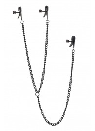 Черные зажимы на соски и клитор на цепочке DELUXE NIPPLE   CLIT CLAMPS - Dream Toys - купить с доставкой в Новошахтинске
