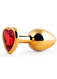 Золотистая анальная пробка с красным стразом-сердечком - 8 см. - Anal Jewelry Plug - купить с доставкой в Новошахтинске