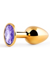 Золотистая анальная пробка с фиолетовым стразом - 7,2 см. - Anal Jewelry Plug - купить с доставкой в Новошахтинске