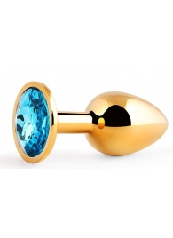 Золотистая анальная пробка с голубым стразом - 7,2 см. - Anal Jewelry Plug - купить с доставкой в Новошахтинске
