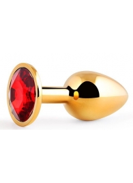 Золотистая анальная пробка с красным стразом - 7,2 см. - Anal Jewelry Plug - купить с доставкой в Новошахтинске