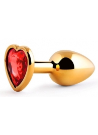 Золотистая анальная пробка с красным стразом-сердечком - 7 см. - Anal Jewelry Plug - купить с доставкой в Новошахтинске