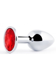Серебристая анальная пробка с красным стразом - 7,2 см. - Anal Jewelry Plug - купить с доставкой в Новошахтинске