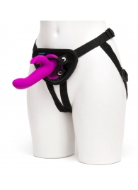 Лиловый страпон Rechargeable Vibrating Strap-On Harness Set - 17,6 см. - Happy Rabbit - купить с доставкой в Новошахтинске