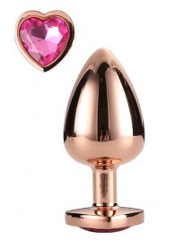 Золотистая анальная втулка с кристаллом-сердечком розового цвета - 7,1 см. - Dream Toys - купить с доставкой в Новошахтинске