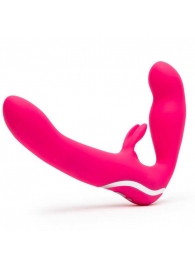Ярко-розовый безремневой страпон Rechargeable Vibrating Strapless Strap-On - Happy Rabbit - купить с доставкой в Новошахтинске