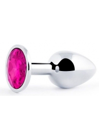 Серебристая анальная пробка с малиновым кристаллом - 7,2 см. - Anal Jewelry Plug - купить с доставкой в Новошахтинске