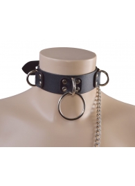 Черный кожаный ошейник Big Ring - Sitabella - купить с доставкой в Новошахтинске