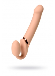 Телесный безремневой вибрострапон Vibrating Bendable Strap-On L - Strap-on-me - купить с доставкой в Новошахтинске
