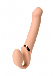 Телесный безремневой вибрострапон Vibrating Bendable Strap-On L - Strap-on-me - купить с доставкой в Новошахтинске