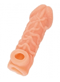 Телесная закрытая насадка с венками Cock Sleeve Size S - 13,8 см. - KOKOS - в Новошахтинске купить с доставкой