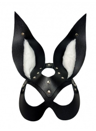 Черная маска зайки с белым мехом на ушках Miss Bunny - БДСМ Арсенал - купить с доставкой в Новошахтинске
