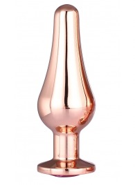 Золотистая анальная пробка с кристаллом Rose Gold Pleasure Plug S - 9 см. - Dream Toys