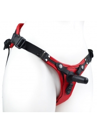 Красно-черный женский пояс с 2 способами крепления насадок и вагинальной пробкой - LOVETOY (А-Полимер) - купить с доставкой в Новошахтинске