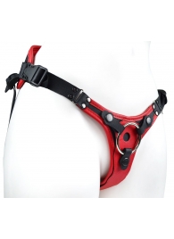 Красно-черный женский пояс с 2 способами крепления насадок и вагинальной пробкой - LOVETOY (А-Полимер) - купить с доставкой в Новошахтинске