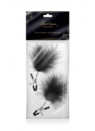 Зажимы на соски с черными пуховыми кисточками Sweet Caress Feather Nipple Clumps - Sweet Caress - купить с доставкой в Новошахтинске
